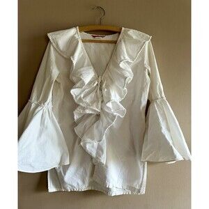Vintage Vanity Women's White Ruffle Boho Top Size 9 Renaissance Whimsy Corset